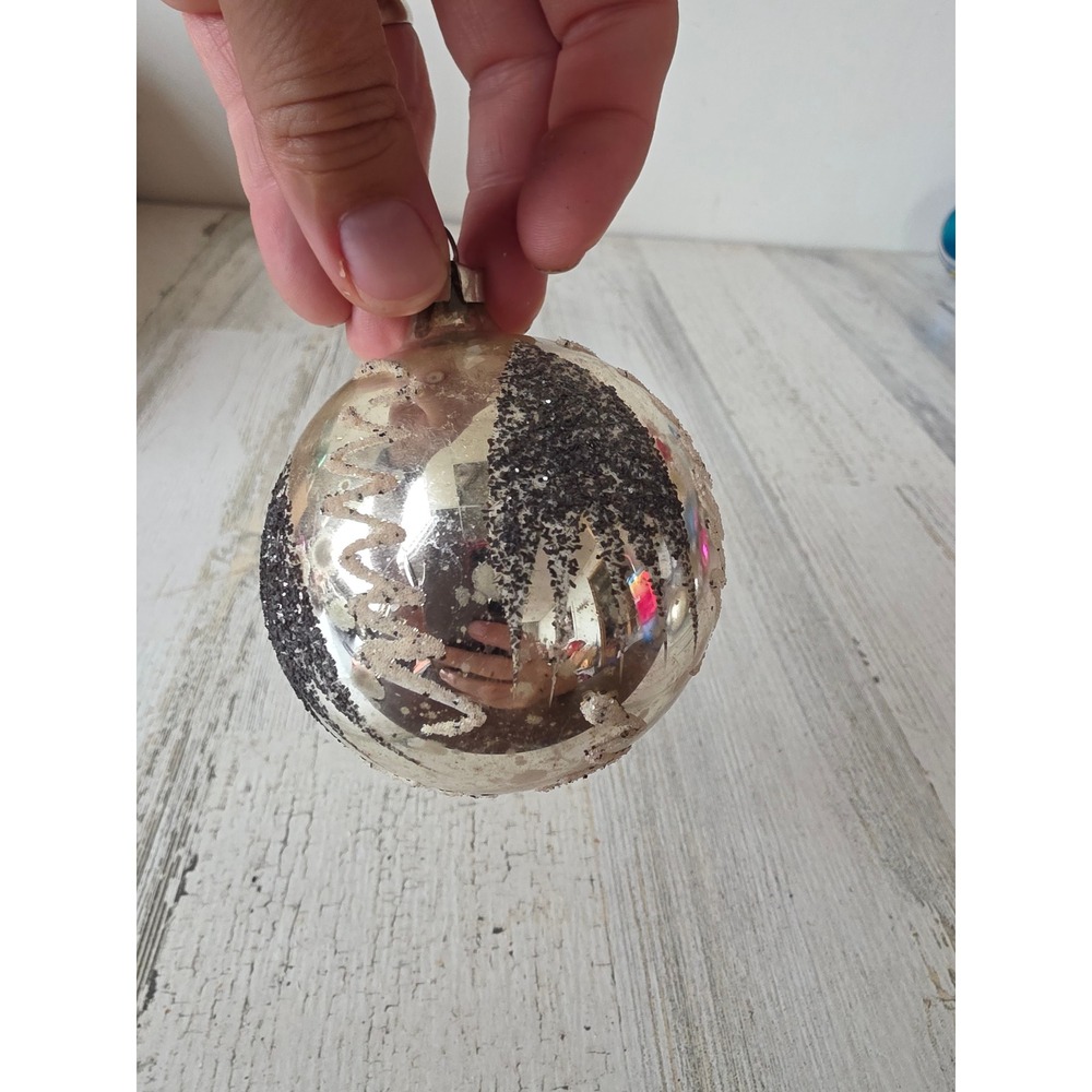 Vintage West Germany Mica silver Mercury ornament glass Xmas tree waves